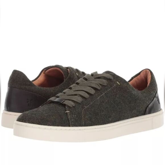 Frye Ivy Olive Green Wool Leather Lace up Low Sneakers Women's Size 8.5 - Picture 1 of 8